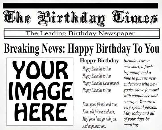 Newspaper Happy Birthday - Edible 2D Fondant Cake & Cupcake Topper For Birthdays and Parties! - D24477