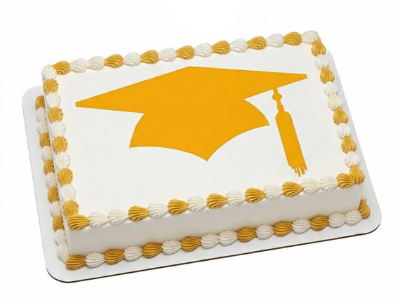 Gold Graduation Cap Silhouette Tassel Edible Cake Topper, Commencement Frosting Sheet Image, Grad Party Decor ~ D24582