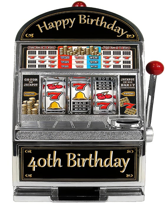 Las Vegas Happy 40th Birthday Slot Machine ~ Edible 2D Fondant Birthday Cake/Cupcake Topper ~ D22765