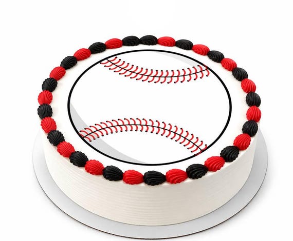 Baseball Edible Cake Topper, Sports Frosting Sheet Image, Baseball Birthday Party Red Black ~ D3178