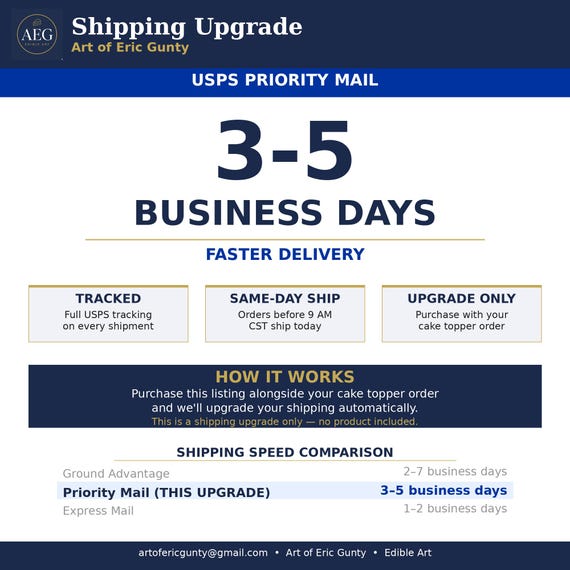 USPS Priority Mail Shipping Upgrade 3-5 Business Days, Add to Existing Order, Faster Delivery for Cake Topper
