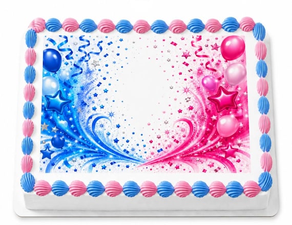 Pink Blue Gender Reveal Edible Cake Topper, Boy or Girl Balloon Frosting Sheet Image ~ D30241