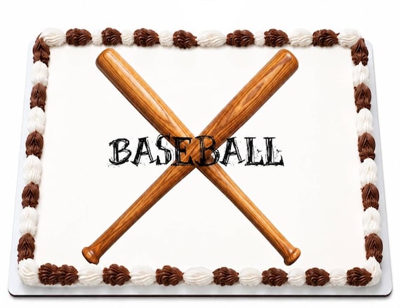 Crossed Baseball Bats Edible Cake Topper, Sports Birthday Frosting Sheet Image ~ D21995