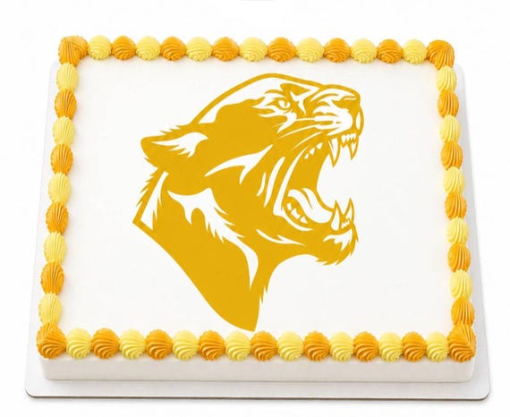Gold Wildcat Roaring Mascot Edible Cake Topper, Cougar Panther School Frosting Sheet Image, Fierce ~ D22466