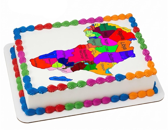 Africa Map Edible Cake Topper, Colorful African Countries Frosting Sheet Image, Geography ~ D24390
