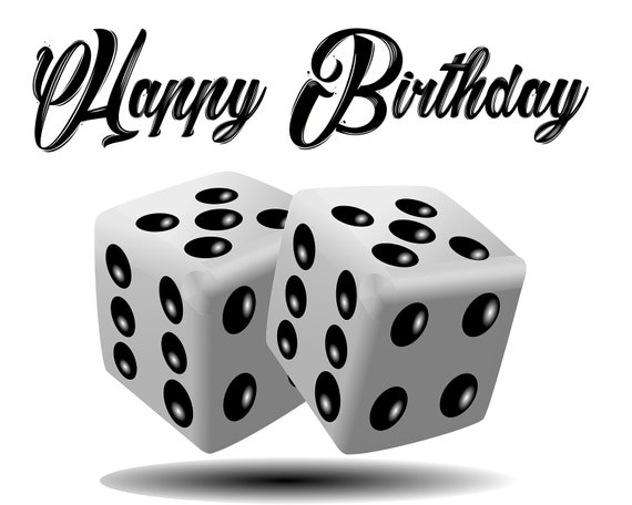 Casino Las Vegas White Dice Happy Birthday ~ Edible 2D Fondant Birthday Cake/Cupcake Topper ~ D22908