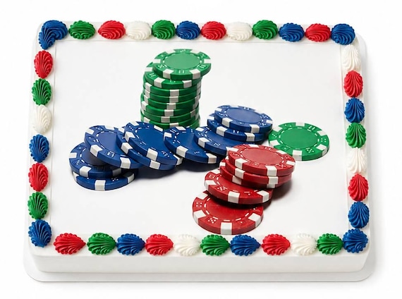 Poker Chips Edible Cake Topper, Casino Birthday Frosting Sheet, Game Night Party ~ D7348