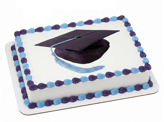 Graduation Cap Edible Cake Topper with Blue Tassel, Class Party Cake Image D30067