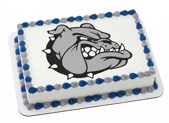 Gray Bulldog Mascot Edible Cake Topper, School Spirit Frosting Sheet Image, Sports Team Bulldog ~ D836