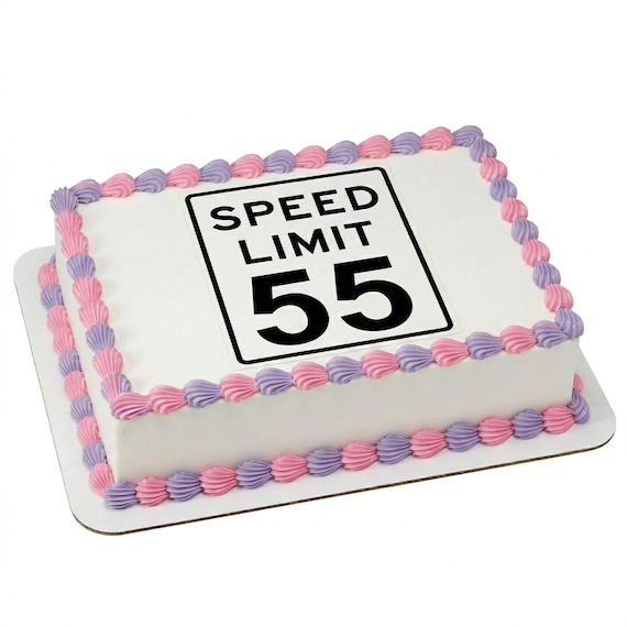 Speed Limit 55 Sign Edible Cake Topper, 55th Birthday Milestone Frosting Sheet Decoration ~ D24333