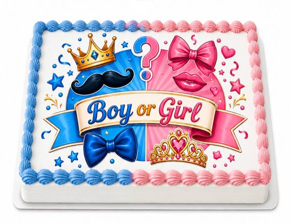 Boy or Girl Gender Reveal Edible Cake Topper, Baby Shower Frosting Sheet Image ~ D30240