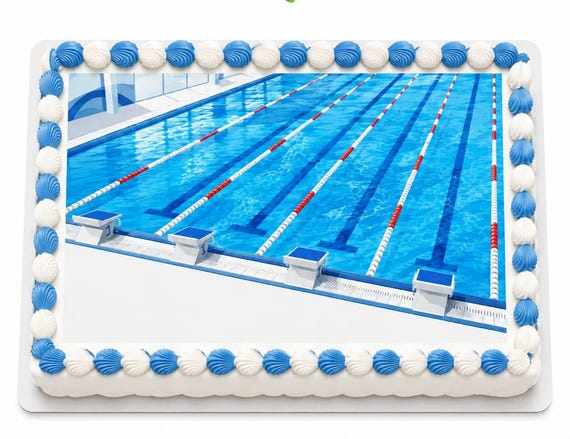 Competition Pool Edible Cake Topper, Swim Team Frosting Sheet Image, Racing Lanes ~ D30204