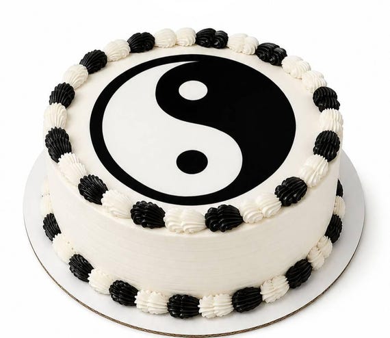 Yin Yang Symbol Edible Cake Topper, Black White Balance Harmony Frosting Sheet Image, Zen Martial Arts Party ~ D22075