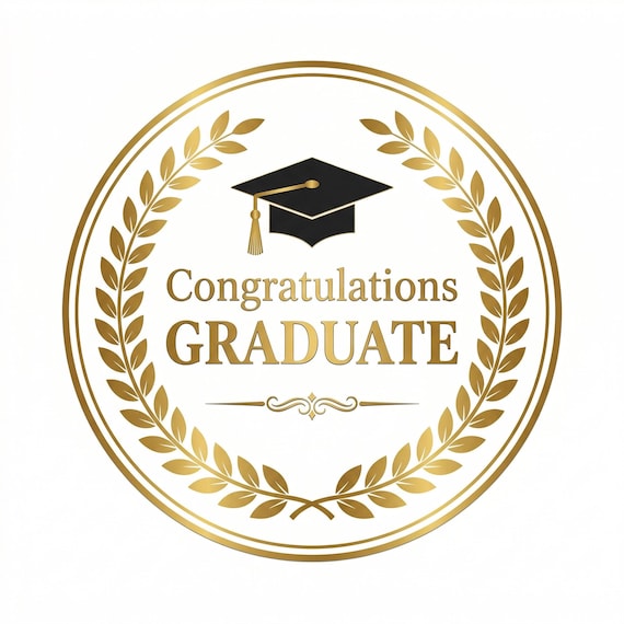Congrats Graduate Gold Laurel Edible Cake Topper Image, Personalized (9 Size Options) - SKU D30016