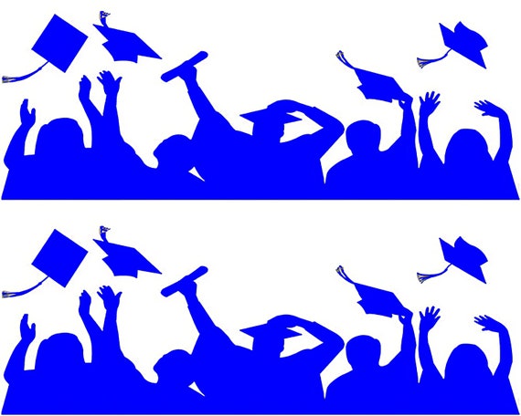 Blue Graduation Party Side Strips ~ Edible 2D Fondant Birthday Cake Side Toppers ~ D24555