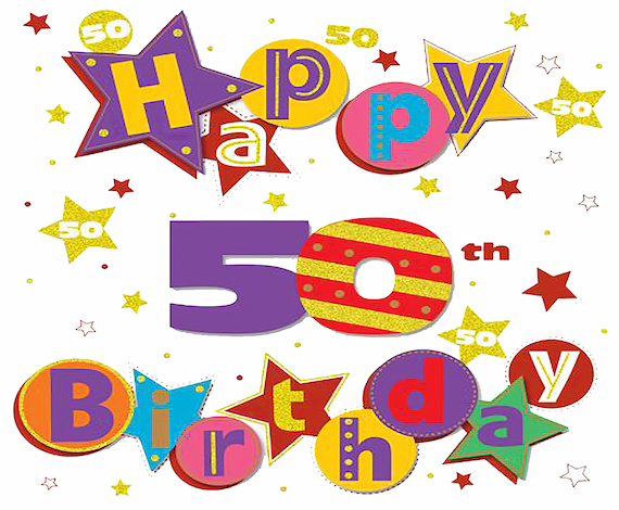 Happy 50th Birthday ~ Edible 2D Fondant Birthday Cake/Cupcake Topper ~ D5993