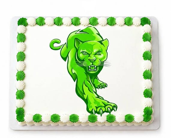 Green Panther Prowling Mascot Edible Cake Topper, Cougar School Team Frosting Sheet Image, Big Cat ~ D22458