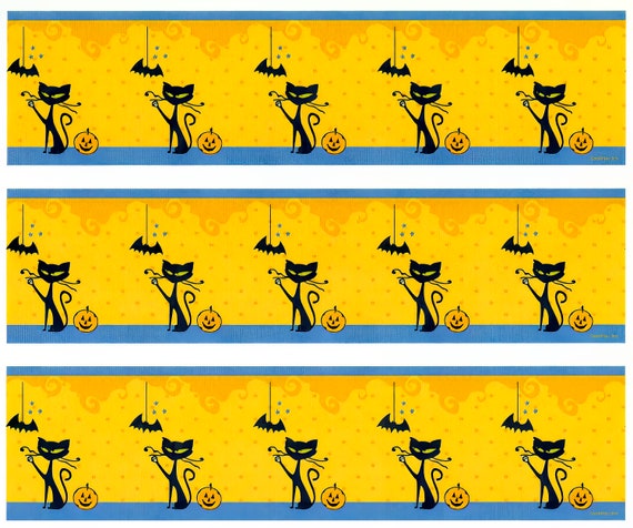 Halloween Black Cats - Birthday Background - Side Strips ~ Edible 2D Fondant Birthday Cake Side Toppers ~ D22552