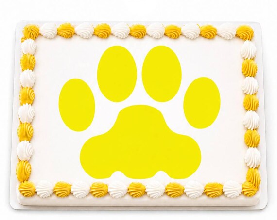Yellow Paw Print Silhouette Edible Cake Topper, Dog Cat Mascot Frosting Sheet Image, Pet Lover ~ D22577