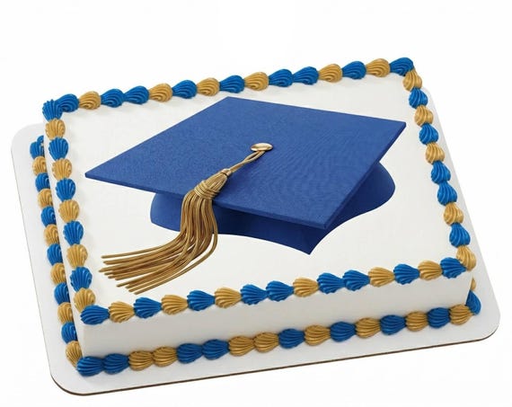 Graduation Cap Edible Cake Topper Blue Gold Grad Hat Cake Image Party Decor D7276