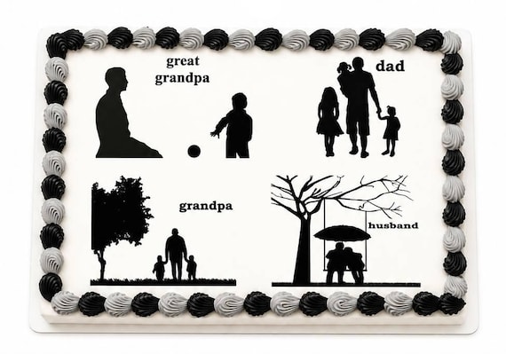 Family Silhouette Edible Cake Topper, Dad Grandpa Frosting Sheet Image, Father's Day Decor ~ D24551