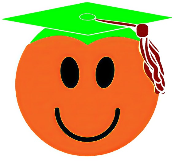 Orange Graduation Face - Background Birthday ~ Edible 2D Fondant Birthday Cake/Cupcake Topper ~ D22493