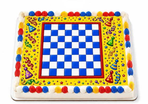 Blue Checkerboard Birthday Edible Cake Topper, Colorful Party Frosting Sheet Image ~ D30243