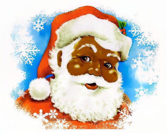 African American Santa Traditional Christmas ~ Edible 2D Fondant Birthday Cake/Cupcake Topper ~ D22536