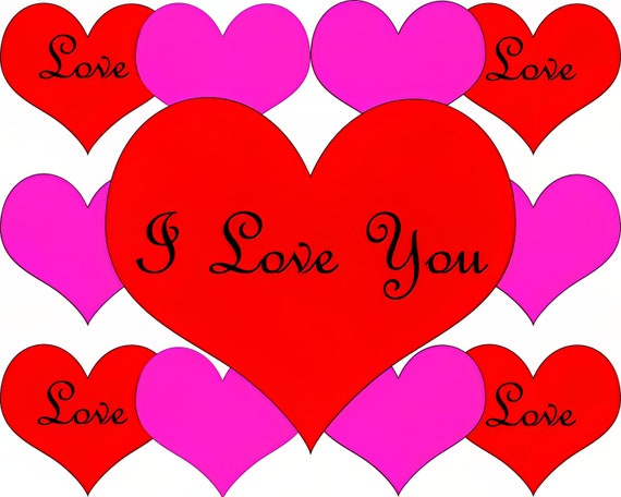 Happy Valentine's Day I Love You Hearts ~ Edible 2D Fondant Birthday Cake/Cupcake Topper ~ D22059