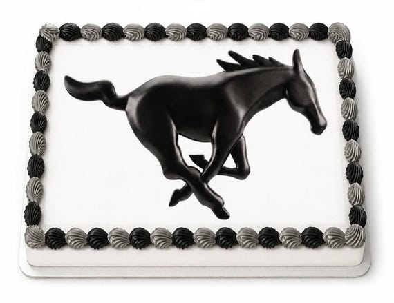 Mustang Mascot Edible Cake Topper, School Spirit Frosting Sheet Image, Running Horse Silhouette ~ D4360