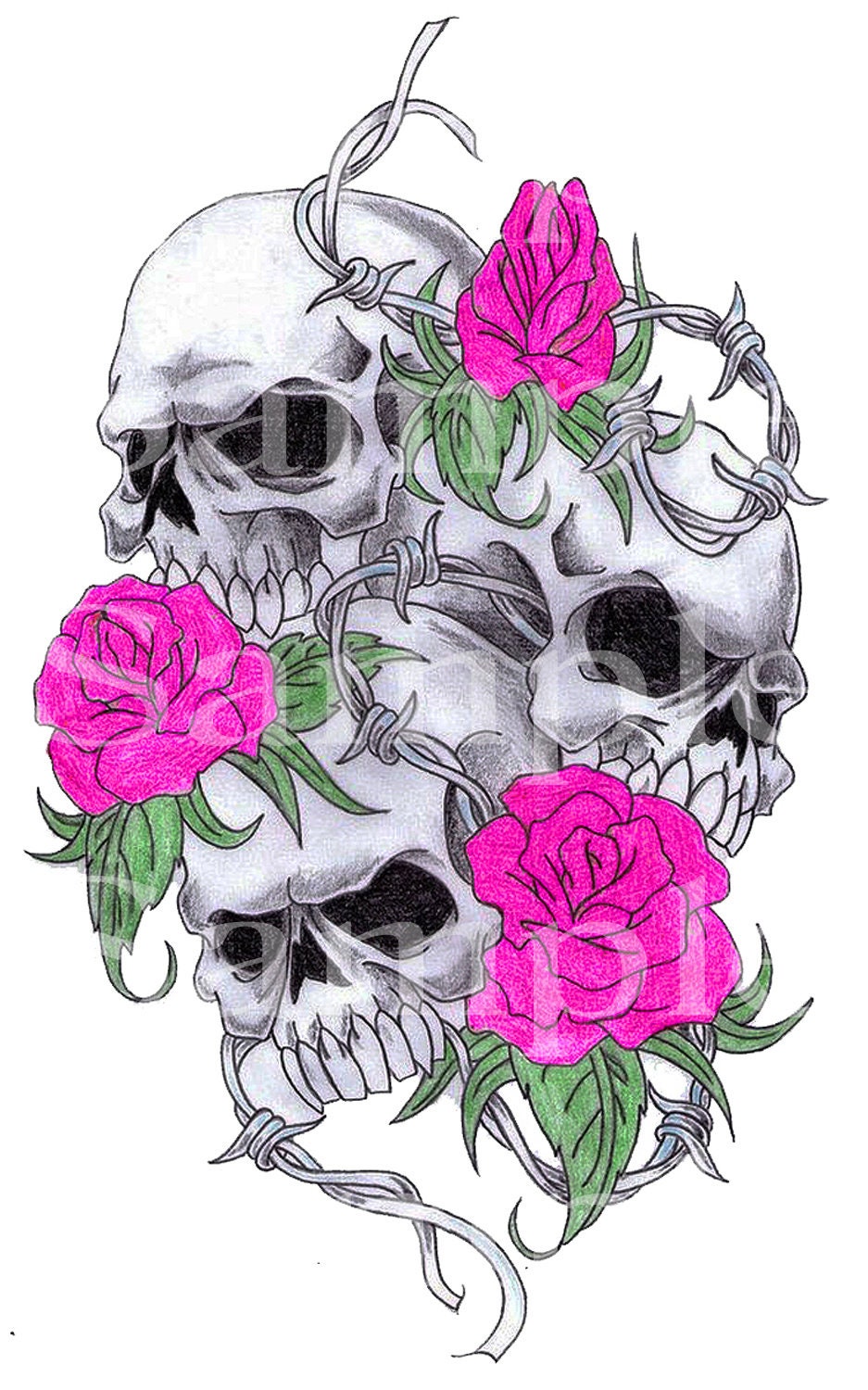 Skulls With Pink Roses Halloween Birthday Edible 2D Fondant Birthday