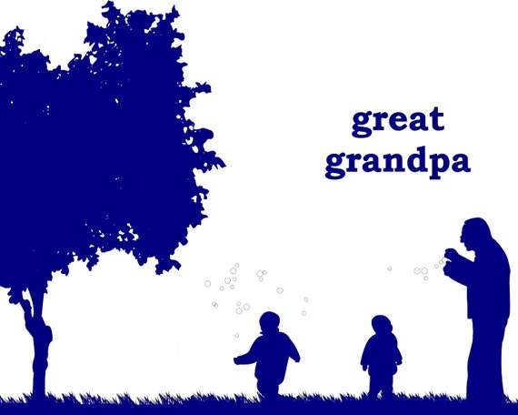 Blue Great Grandpa & Grand Kids Silhouette Birthday ~ Edible 2D Fondant Birthday Cake/Cupcake Topper ~ D24619