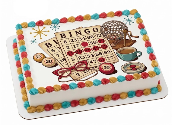 Vintage Bingo Night Edible Cake Topper, Retro Game Frosting Sheet Decoration ~ D30074