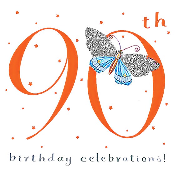 Orange 90th Birthday Party ~ Edible 2D Fondant Birthday Cake/Cupcake Topper ~ D21781