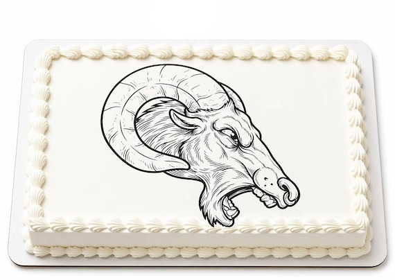 Ram Mascot Edible Cake Topper, School Spirit Frosting Sheet Image, Black White Snarling Ram ~ D957