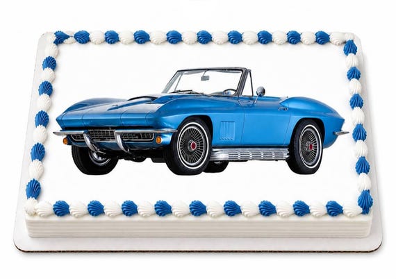 Blue Classic Convertible Car Edible Cake Topper, Birthday Frosting Sheet Image ~ D9186