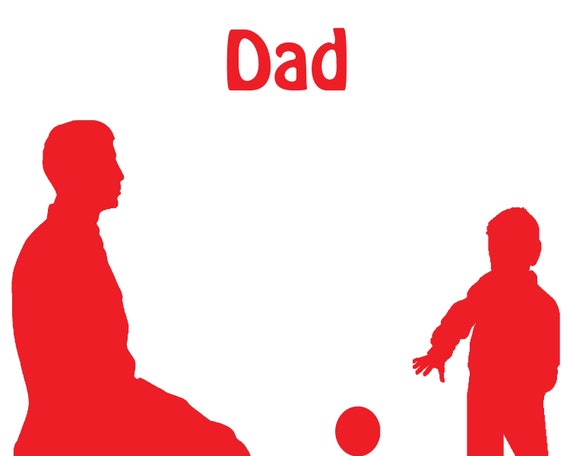 Dad and Child Playing Red Silhouette Birthday ~ Edible 2D Fondant Birthday Cake/Cupcake Topper ~ D24712