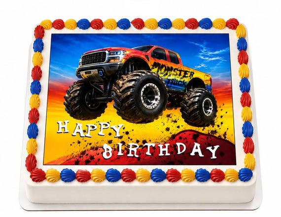 Monster Truck Edible Cake Topper, Kids Birthday Frosting Sheet Image ~ D1332