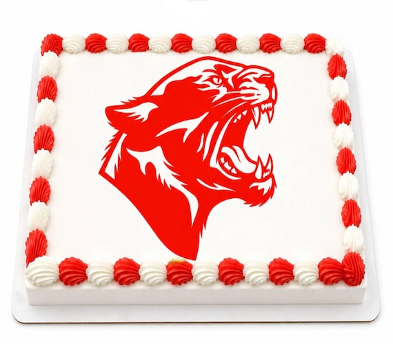 Red Wildcat Roaring Mascot Edible Cake Topper, Cougar Panther School Frosting Sheet Image, Crimson ~ D22467