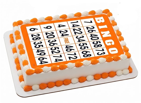 Orange Bingo Card Birthday ~ Edible 2D Fondant Birthday Cake/Cupcake Topper ~ D22901