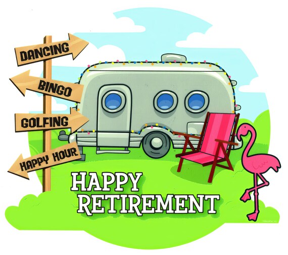 Happy Retirement Camper Birthday ~ Edible 2D Fondant Birthday Cake/Cupcake Topper ~ D20145
