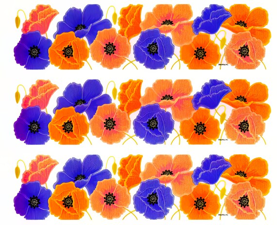 Poppy Flowers  - Side Strips ~ Edible 2D Fondant Birthday Cake Side Toppers ~ D106