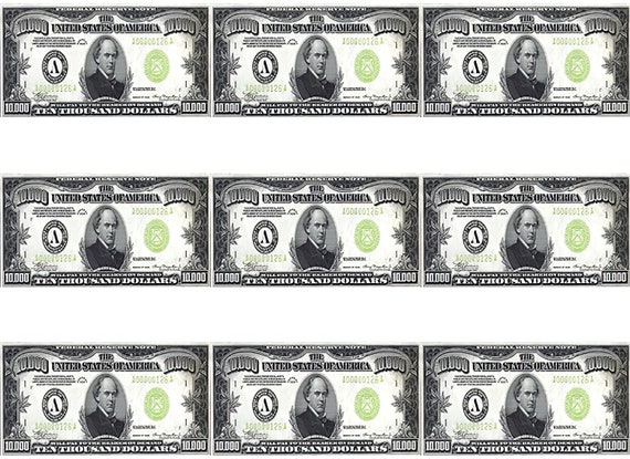 10,000 Dollar Bills - Birthday - Side Strips ~ Edible 2D Fondant Birthday Cake Side Toppers ~ D20385