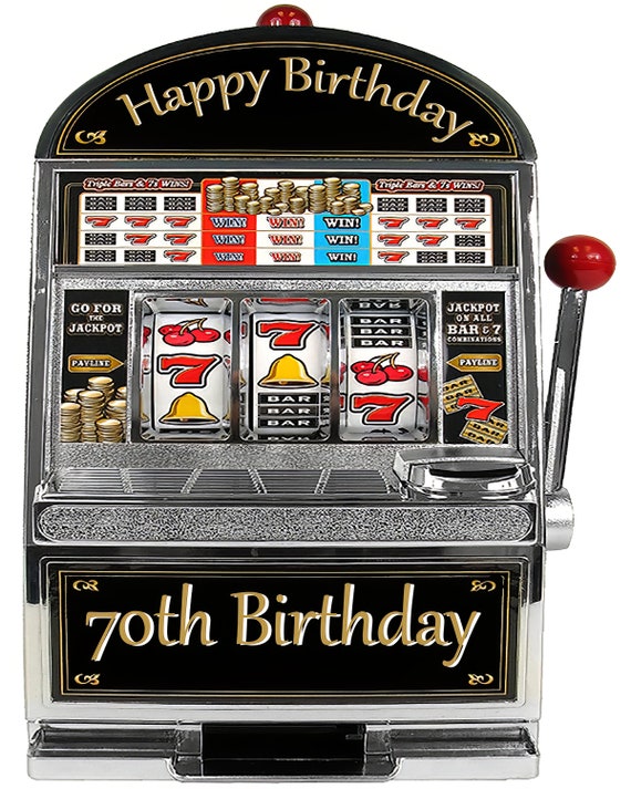 Las Vegas Happy 70th Birthday Slot Machine ~ Edible 2D Fondant Birthday Cake/Cupcake Topper ~ D22768