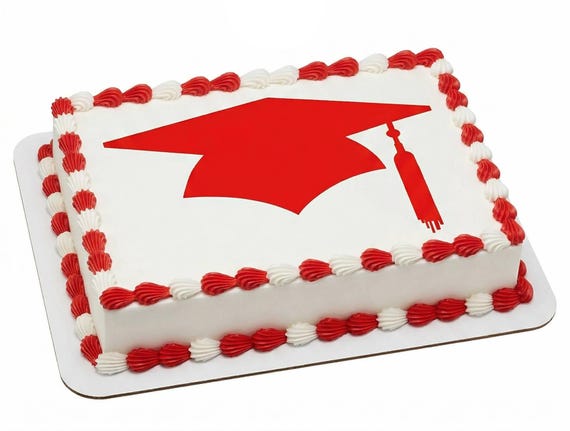Red Graduation Cap Silhouette Tassel Edible Cake Topper, Commencement Frosting Sheet Image, Grad Party Decor ~ D24581