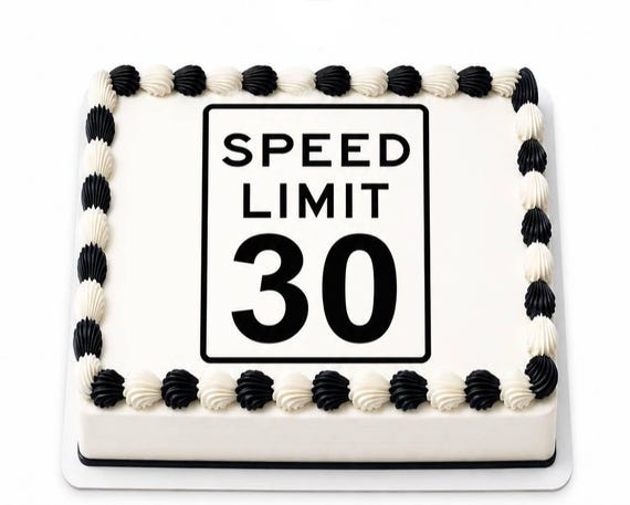 Speed Limit 30 Edible Cake Topper, 30th Birthday Frosting Sheet Image ~ D24331