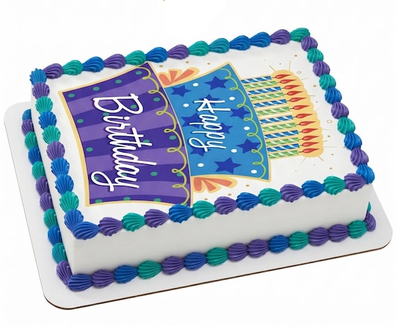 Happy Birthday Cake Candles Edible Cake Topper, Bright Party Frosting Sheet Decoration ~ D2178