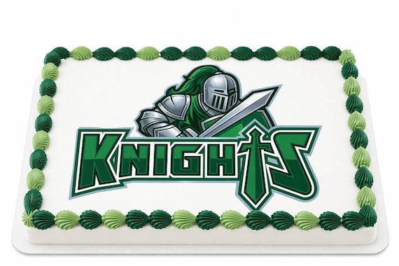 Knights Mascot Edible Cake Topper, School Spirit Frosting Sheet Image, Green Silver Knights Logo ~ D938
