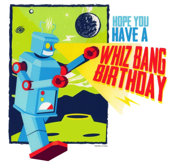 Retro Robot Birthday ~ Edible 2D Fondant Birthday Cake/Cupcake Topper ~ D20060