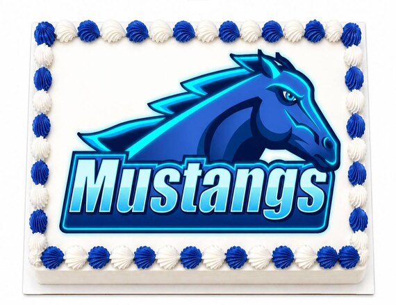 Blue Mustangs Horse Mascot Edible Cake Topper, School Team Pride Frosting Sheet Image, Stallion ~ D22606
